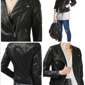 Topshop faux leather motor jacket black